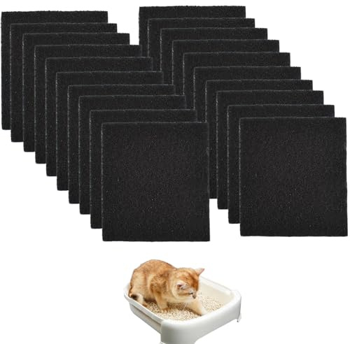 20Pcs Cat Litter Box Carbon Filter Replacement Activated Carbon Filter for Cat Litter Tray Black Odor Control and Air Purification