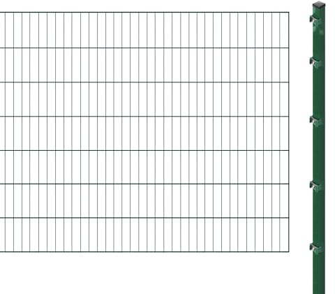 Einstabmattenzaun inkl. Pfosten zum Einbetonieren (Höhe: 140 cm, Länge: 4 m) | Einstabmatten in Grün | UV- und witterungsbeständig