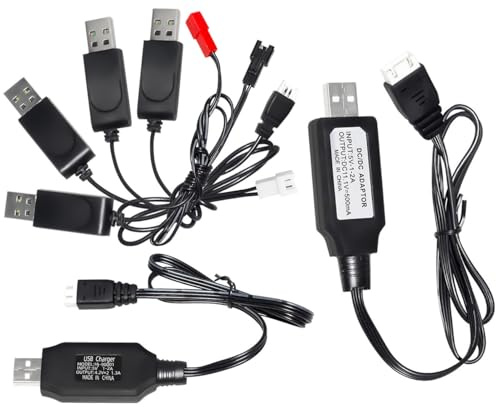 6 Packs RC Toy Battery USB Charger Kit, 3.7V 7.4V 11.1V Lithium Battery USB Charger Cable with SM 2P JST XH2.54 XH2.5 XH-3P XH-4P plug Connector for cars truck plane helicopter drone