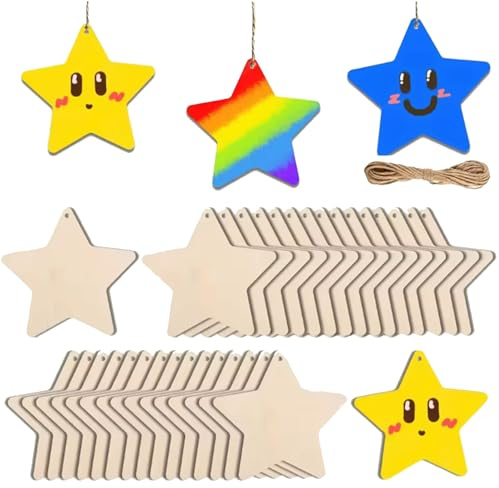 50 Stück Holzsterne zum Bemalen - 8cm Sterne Deko Holzsterne Holzanhänger zum Beschriften, DIY Handwerk für Hochzeit Geburtstag Weihnachten Valentinstag Geschenkanhänger