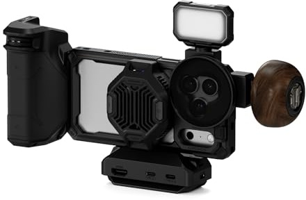 TILTA Khronos iPhone 17 Pro Case Ultimate Kit, Phone Cage Compatible with iPhone 17 Pro with Focus PD Handle, Cooling System and Circular Wooden Handle - Black TK-IP17-PB-B