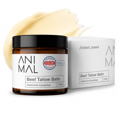 Rindertalg Creme [110 ml] – Beef Tallow Balm für Gesicht & Körper – Tallow Creme mit Olivenöl, Bienenwachs & Vitamin E – 100% natürlich, ohne Duftstoffe – von grasgefütterten Weiderindern