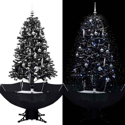 Qnhdfrt Albero di Natale nero 170 cm artificiale con effetto neve che cade 60 LED 12 ghiaccioli 18 palline decorazioni natalizie per soggiorno corridoio giardino d'inverno