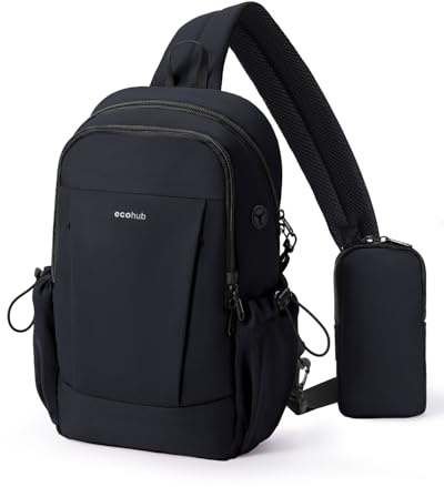 ECOHUB Brusttasche für Herren und Damen, Anti‑Diebstahl mit RFID-Schutz | 4-fach-Sicherheitssystem, wasserdicht, 9 Fächer, verstellbarer Gurt, leicht und kompakt für Alltag, Reisen und Outdoor