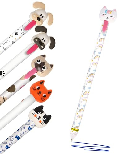 Online Radierstift magiXX Zip, 6x I Gelschreiber radierbar, 0,7 mm Strichstärke I Erasable Pen, 6 versch. Motive I Schreibfarbe Blau I Stift radierbar für Rechts- & Linkshänder I Mit ziehbarer Zunge