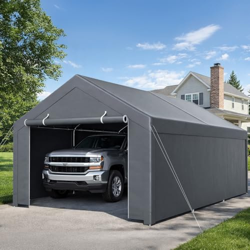 Jaxguom Tenda da garage Carport, 3 x 6 m, con telone in PE resistente alle intemperie, resistente ai raggi UV, per auto, SUV, camion