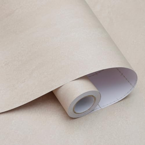 FEILAYS Selbstklebefolie Möbelfolie, Beige Steinoptik Selbstklebende Tapete, Dick Matt 40CM×3M, Wasserfest Abriebfest Möbelaufkleber, Travertin Dekor Vinylfolie für DIY Dekoration