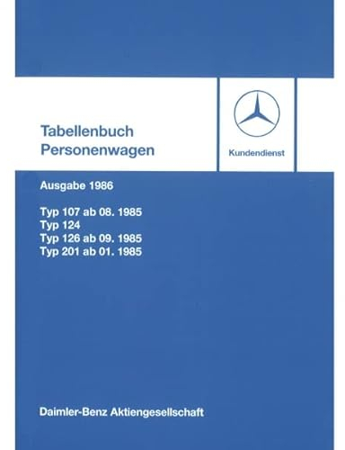 Mercedes-Benz Typ 107 124 126 201 ab 1985 Ausgabe 04.1986 Tabellenbuch