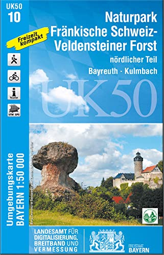 UK50-10 Naturpark Fränkische Schweiz-Veldensteiner Forst, nördl.Teil: Bayreuth, Kulmbach, Lichtenfels, Scheßlitz, Hollfeld, Waischenfeld, Weismain, ... Karte Freizeitkarte Wanderkarte)