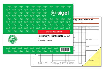 SIGEL SD029 Rapport / Wochenbericht A5 quer, 2x40 Blatt, selbstdurchschreibend, 1 Stück, aus nachhaltigem Papier