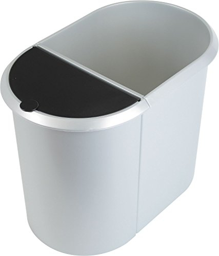 helit H6220900 - Papierkorb „the double“, 20 Liter/9 Liter, oval, umlaufender Griffrand, silber / schwarz, Mülleimer 2 Fächer
