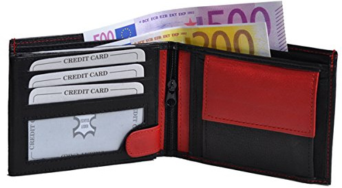 Herrengeldbörse/Portemonnaie Echt-Leder (schwarz/rot)