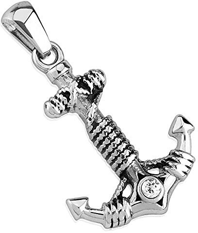 Bungsa Anker mit Kristall Anhänger silber Edelstahl (Kettenanhänger Pendant Charm Beads Chirurgenstahl Damen Herren Schmuck)