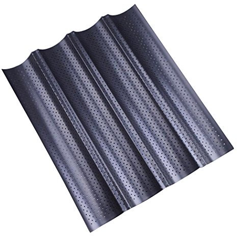 Teglia per pane francese a quattro scanalature, teglia per baguette perforata antiaderente, pane francese e italiano, scanalature, stampo, teglia, pentole, cottura al forno Nero