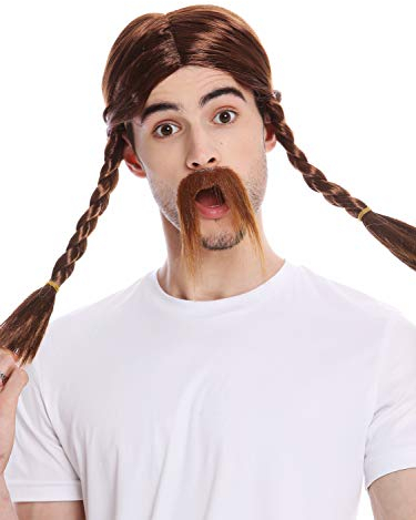 WIG ME UP - 91099-ZA33 Perücke & Bart Herren Karneval Halloween Braun Rotbraun Geflochtene Zöpfe Gallier Germane Barbar Kelte Wikinger Normanne Barde