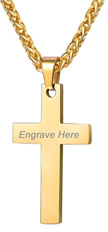 PROSTEEL Herren Halskette mit Kreuz Anhänger Personalisierte Name Gravur Collier Minimalist Männer Jungen ModeSchmuck Accessoire für Weihnachten Geburtstag, Gold-L
