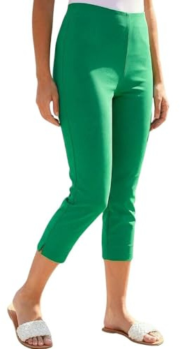 Roman Cropped Trousers for Women UK Ladies Capri Leggings Summer Pants Short Crop Stretch 3/4 Length Three Quarter Pedal Pusher Clothes Elasticated Bengaline Cut Off - Emerald - Size 18