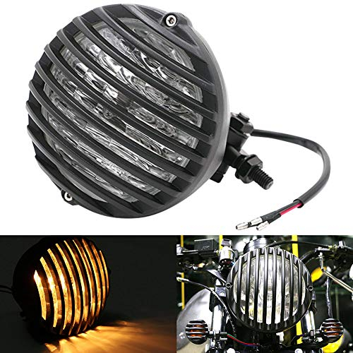 NATGIC Harley Motorradscheinwerfer 5.5In Universal Motorradscheinwerfer mit Kühlergrill Schwarz Shell Halogenleuchten 12V 55W