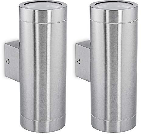 SSC-LUXon 2 Stück LED Wandleuchte TIRA Up & Down - 4x LED 3W GU10 neutralweiß 4000K - Wandlampe Edelstahl 230V IP44 für Garten & Außen