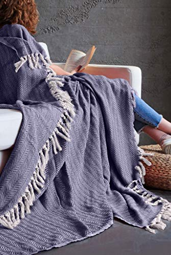 Mixibaby Tagesdecke Wohndecke Wendedecke Kuscheldeck Sofadecke Couchdecke, Farbe:Dunkelblau