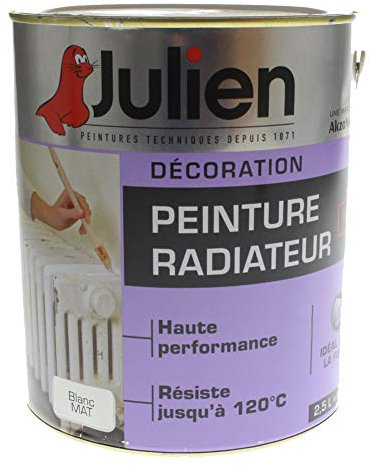 Julien Peinture Radiateur Formule Glycero Haute Performance jusqu'à 120°C - Blanc Mat - 2,5L