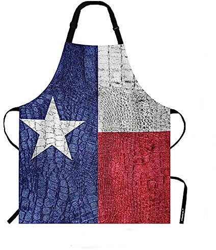 Wondertify Schürze mit Texas State Flagge, bemalt auf luxuriösem Krokodil-Lätzchen, mit verstellbarem Hals, für Männer und Frauen, geeignet für zu Hause, Küche, Kochen, Backen, Grillschürze