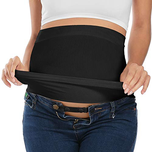 Bandeau de ventre en bambou pour grossesse avec 2 rallonges de taille pour toutes les étapes de la grossesse Soutien adominal doux post-partum, noir, taille L