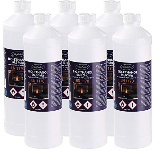 Carlo Milano Bioethanol: 6er-Set Bio-Ethanol/Bio-Alkohol für Deko-Kamine, je 1 l (Ethanol Flaschen, Geruchsneutrales, Tischkamin)