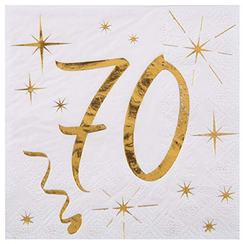 Miss Lovely 70er Geburtstag Servietten - 40 Stück, Cocktail-Größe, Weiß mit metallic-gold Design, 3-lagig, Partyware