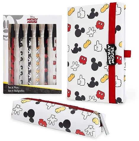 Disney Mickey Mouse Notizbuch, Kawaii Schulbedarf mit A5 Notizbuch, Kawaii Federmäppchen und Stifte Set, Büro oder Schule Schreibwaren für Mädchen oder Erwachsene, Geschenkidee für Frauen, Kinder oder