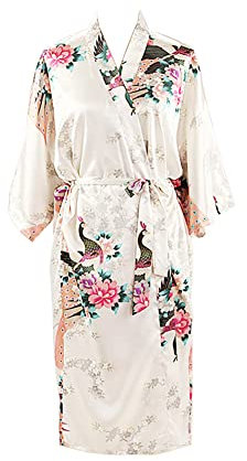 Robe de chambre kimono ample en satin pour femme Taille 36-52, blanc, 36