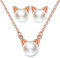 Yumilok Kette Damen Halskette Katzen Damen Ohrringe Ohrstecker Schmuck Set mit Weiß Perle aus 925 Sterling Silber für Damen Frauen Mädchen Roségold