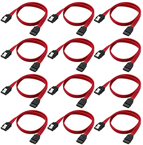 DaFuRui 12-Pack SATA Data Cable，SATA III 6.0 Gbps Cable Straight Red with Locking Latch 16 Inches SATA Cable Pack for HDD、SSD、CD and DVD Drives