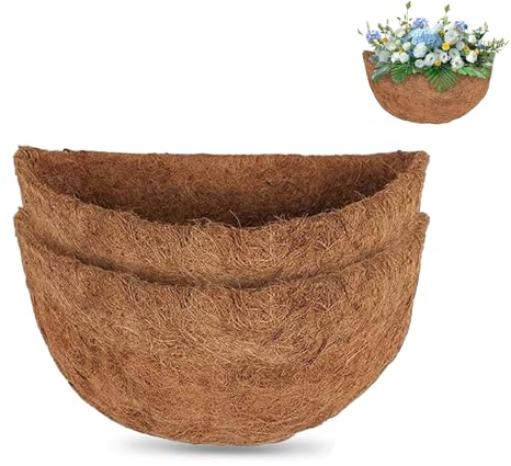 IHONYI 2Pcs Hanging Basket Liners, Wall Planter Liner Coco Fiber Replacement Coconut Fibre Basket Flower Box Moulded Inserts Garden Wall Basket Manger Hanging Basket Replacement (Brown, 35CM)