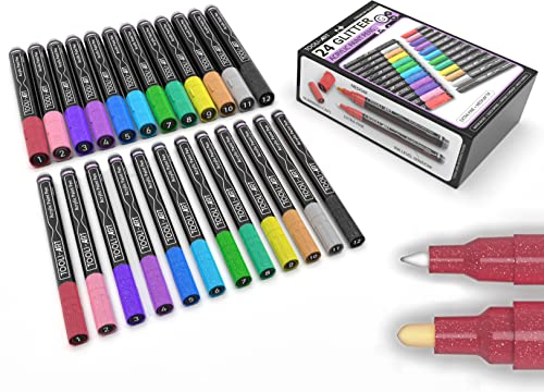 Juego de 24 marcadores de pintura acrílica brillante con punta extrafina y media para pintura de roca, vidrio, vasos, tela, porcelana, madera, lienzo, papel, no tóxico, a base de agua, secado rápido