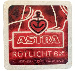ASTRA Bier Naturstein Untersetzer Bieruntersetzer Bierdeckel mit Original Astra-Etiketten, Geschenkidee aus St. Pauli (Rotlicht)