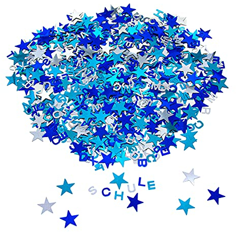 Oblique Unique® ABC Alphabet Buchstaben Sterne Konfetti Streudeko Tisch Deko für Schuleinführung Einschulung Geburtstag Party - Blau Silber Türkis