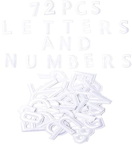Harsgs Aufnäher zum Aufbügeln mit Buchstaben A–Z, Zahlen 0–9, Applikation für Kleidung, Kleid, Hut, Jeans, DIY-Zubehör, Weiß, 72 Stück