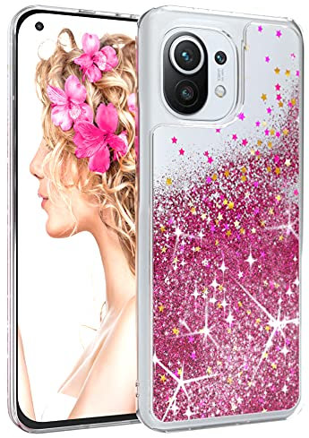 EAZY CASE Hülle kompatibel mit Xiaomi Mi 11 / Mi 11 5G Schutzhülle mit Flüssig-Glitzer, Handyhülle, Schutzhülle, Back Cover mit Glitter Flüssigkeit, TPU/Silikon, Transparent/Durchsichtig, Pink