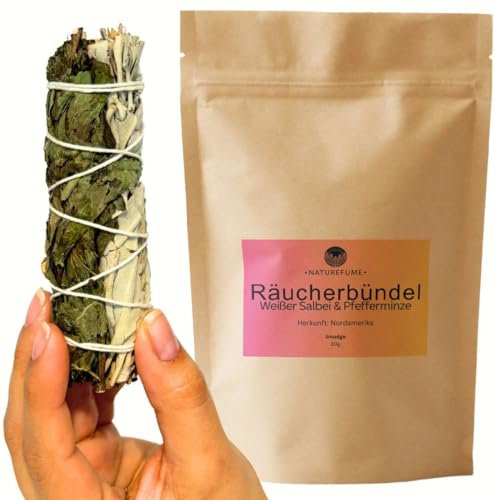 Räucherbündel | Smudge | Räucherwerk | Verschiedene Kräuter und Düfte (Weißer Salbei & Pfefferminze - 30g)