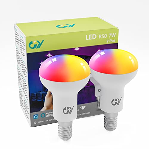 GY Smarte WLAN Glühbirne R50 7W 620lm Farbige Glühbirn Sprache Dimmbar Smart Home Zubehör Kompatibel mit Alexa,Google Assistant Kein Hub Notwendig Smart Leuchtmittel (2 pack)