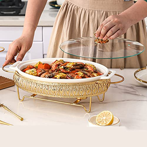 Chafing Dish Ceramics Chafer Buffet Server Warming Tray Food Buffets Food Warmer for Parties Buffet Set Chaffing Dishes,for Wedding, Parties, Banquet, Catering Events (Size : 41.5cm)