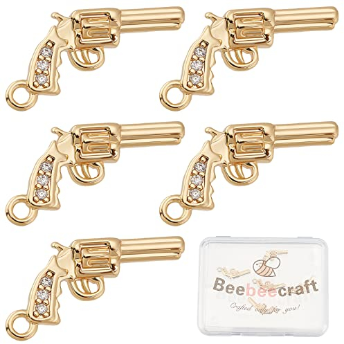 Beebeecraft 8 Stück/Box Gun Charm 18 Karat Vergoldet Revolver Pistole Waffe Anhänger Bastelzubehör Mit Zirkonia Für DIY Armband Schmuck Finden