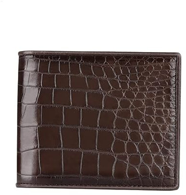 Luxuriöse Geldbörse aus Echtem Krokodilleder - Alligator-Rückgrat, Bifold, Herren, Kurz, Horizontaler Krokodilbauch, Braun