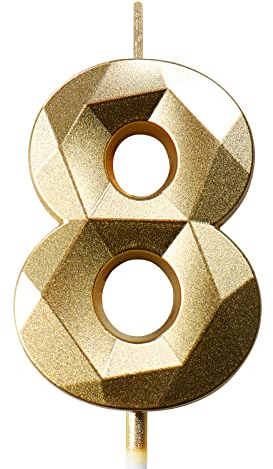 Geburtstagskerzen Zahlen Kerze 8 Tortendeko 8. Geburtstag Junge Mädchen Kerzen Geburtstag Gold 0-9 Zahlen Geburtstagskerzen für Torte