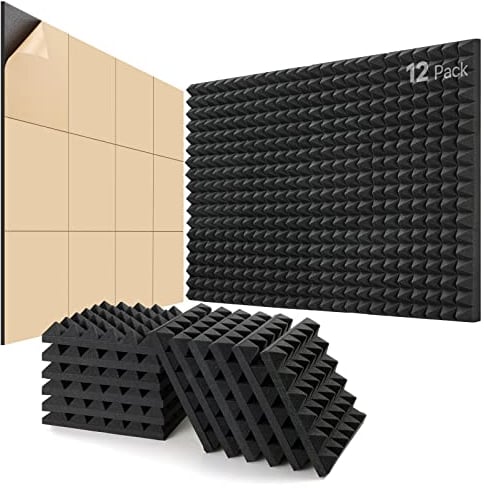 Akustikschaumstoff Selbstklebend, 12 Stück Schallabsorber, 30 X 30 X 5cm, Schalldämmung, Schallschutz, Acoustic Panel für Gaming Deko, Podcast, Studio, Akustikplatten
