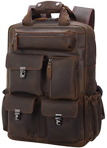 TIDING Leder Rucksack Herren Vintage Rucksäcke 15,6 Zoll Laptop Reisen Große Rucksäcke Schulbuchtasche Casual Backpack Schule Tasche Herren Daypacks
