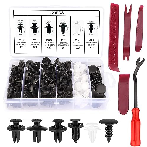 Flyicloud 125 Stück Auto Befestigung Clips Set, Universal Befestigungsclips mit 5 Demontage Werkzeuge, 6 Arten Türverkleidung Klammern Stoßstangen Zierleisten Plastikklips Set