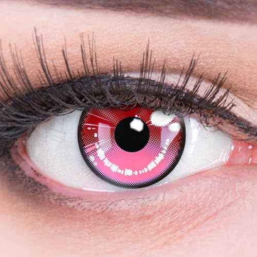 Meralens Lenti a Contatto Colerate 'Anime Arc 2 Pink' - Cosplay Rosa senza Gradazione - con porta lenti a contatto - ideali per Manga Anime Halloween – Durata 1 Anno - 1 Coppia senza correzione