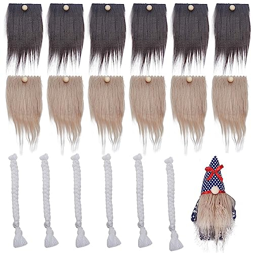 GORGECRAFT 30-Teiliges Zwergen-Bart-Zopf-Set Enthält 12Stk Kunstfell-Bart In 2 Farben 6 weiße Zöpfe 12 unlackierte Holzkugeln. Handgefertigtes Zwergen-Set Für DIY Nähen Basteln Puppenherstellung